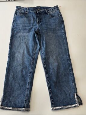 Melanie Lynne Women’s Dark Blue Jeans with Pearl Trim